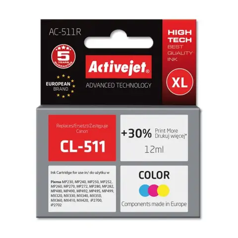 Activejet AC-511R Tusz (zamiennik Canon CL-511; Premium; 12 ml; kolor)