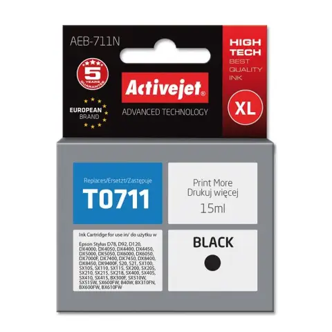 Activejet AEB-711N Tusz (zamiennik Epson T0711, T0891, T1001; Supreme; 15 ml; czarny)