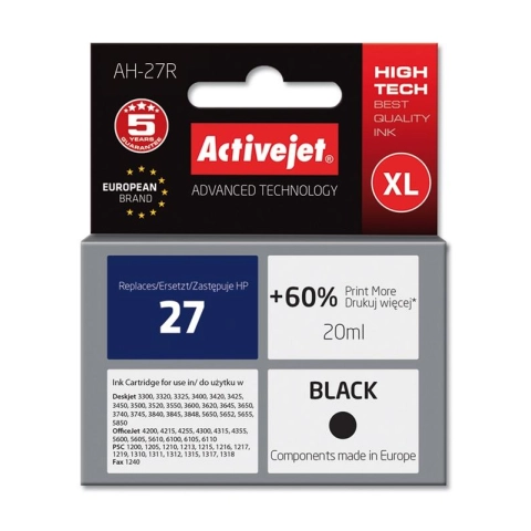 Activejet AH-27R Tusz (zamiennik HP 27 C8727A; Premium; 20 ml; czarny)