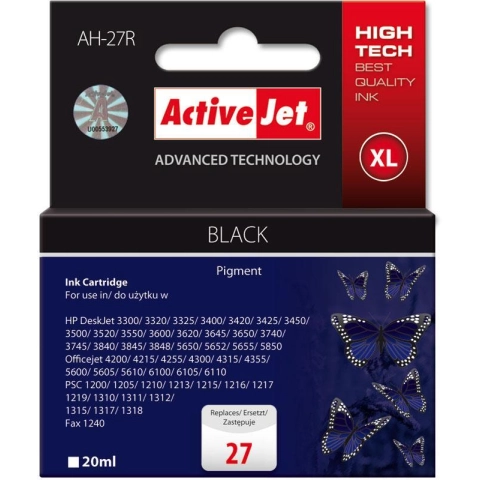 Activejet AH-27R Tusz (zamiennik HP 27 C8727A; Premium; 20 ml; czarny)-3652785