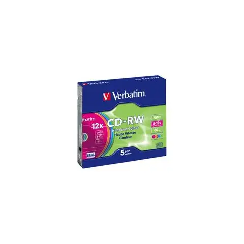 Płyty Verbatim CD-RW 700MB 12x -Slim - 5szt. Color