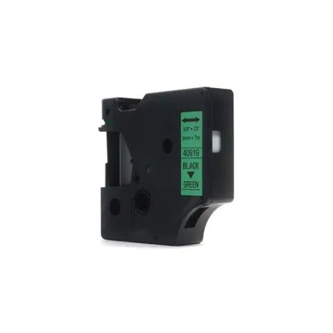 Taśma Dymo D1 Czarny na Zielonym 9mm x 7m  LM100 , LM120, LM150, LM160, LM200, LM210, LM210D, LM220, LM260, LM260P, LM26