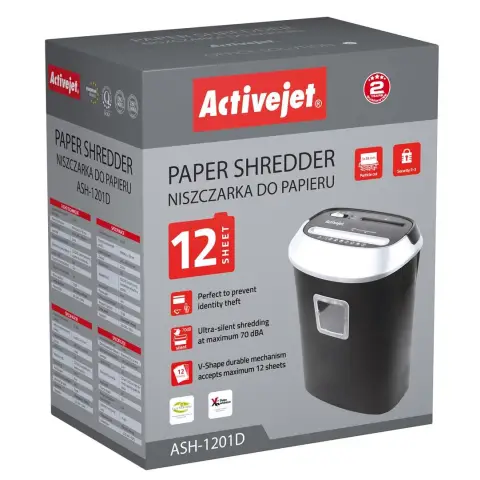 Niszczarka Activejet ASH-1201D, P-3, 25 l, ścinki 45 mm, czarno-srebrna.-4524268