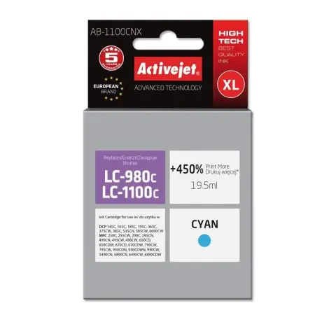 Tusz Activejet AB-1100CNX (zamiennik Brother LC1100C/980C; Supreme; 19,5 ml; niebieski)-3584129