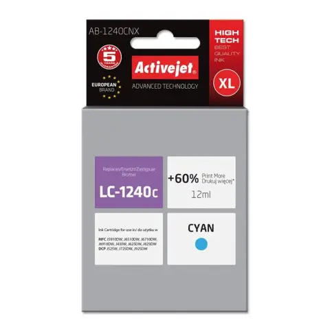 Tusz ActiveJet AB-1240CNX Cyan - Zamiennik Brother LC1240C