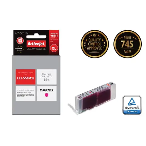 Activejet ACC-551MN Tusz (zamiennik Canon CLI-551M; Supreme; 15 ml; czerwony)-4597893