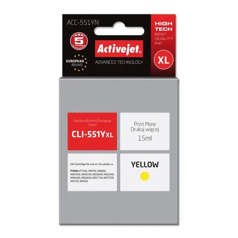 Tusz ACC-551YN Yellow do drukarek Canon (Zamiennik Canon CLI-551YXL - z chipem) [15ml]