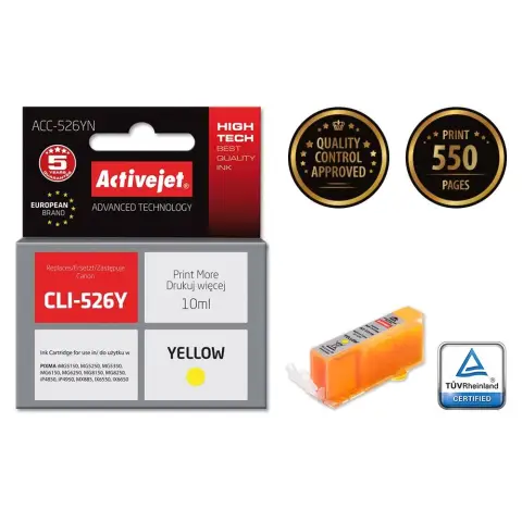 Activejet ACC-526YN Tusz (zamiennik Canon CLI-526Y; Supreme; 10 ml; żółty)-4597950