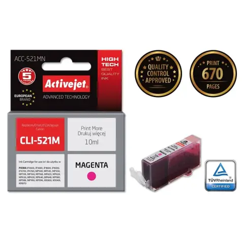 Activejet ACC-521MN Tusz  (zamiennik Canon CLI-521M; Supreme; 10 ml; czerwony)-4598045