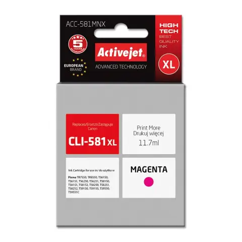 Tusz magenta do Canon TR-7500, TR-7550, TR-8500, TR-8550, TR-6100 - Zamiennik CLI-581M XL ActiveJet
