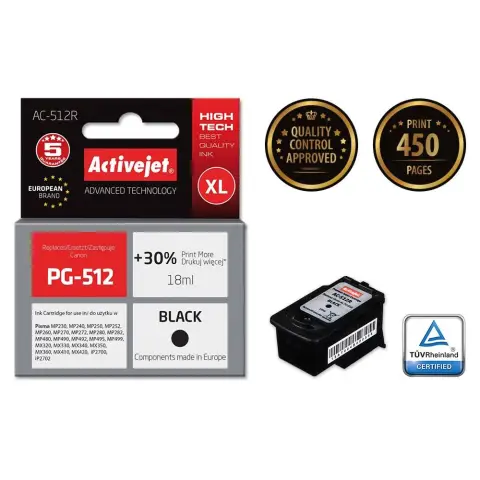 Activejet AC-512R Tusz (zamiennik Canon PG-512; Premium; 18 ml; czarny)-4598064