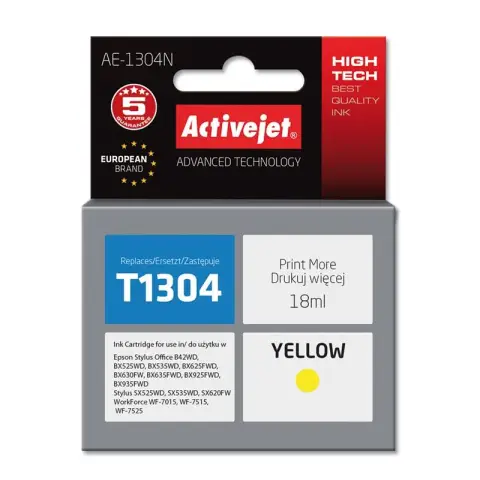 Tusz AE-1304N  Yellow do drukarek Epson (Zamiennik Epson T1304) [18 ml]