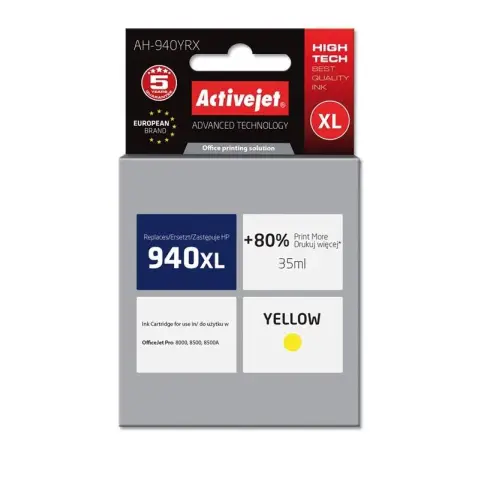 Tusz AH-940YRX Yellow do drukarki HP (Zamiennik HP 940XL / C4909AE) [35 ml]