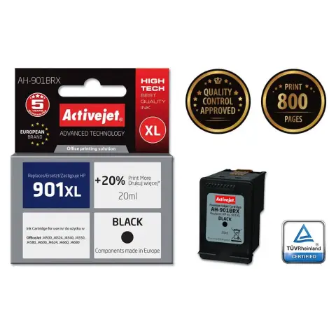 Activejet AH-901BRX Tusz (zamiennik HP 901XL CC654AE; Premium; 20 ml; czarny)-4598620