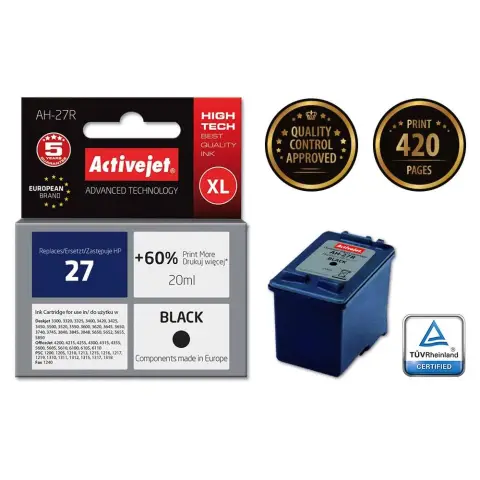 Activejet AH-27R Tusz (zamiennik HP 27 C8727A; Premium; 20 ml; czarny)-4598636