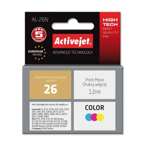 Tusz AL-26N Kolor do drukarek Lexmark (Zamiennik Lexmark 26 / 10N0026E) [12ml]