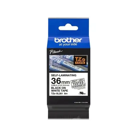 Taśma Brother samolaminująca 36mm x 8m czarny nadruk/białe tło-5107209