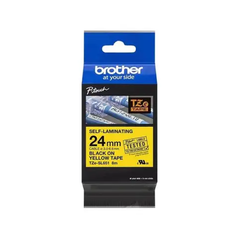 Taśma Brother samolaminująca 24mm x 8m czarny nadruk/żółte tło-5107210