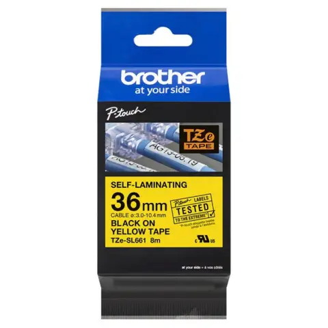 Taśma Brother samolaminująca 36mm x 8m czarny nadruk/żółte tło-5107211