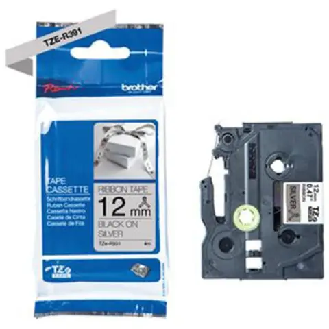 Taśma Brother wstążka 12mm x 4m czarny nadruk / srebrne tło-5364715
