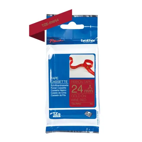 Taśma Brother wstążka 24mm x 4m złoty nadruk / czerwone tło-5416843