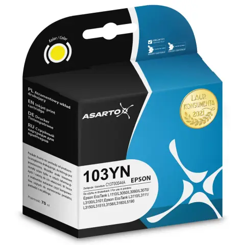 Tusz Asarto do Epson 103YN | C13T00S44A | 70 ml | yellow-5495624