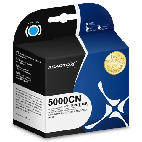 Tusz cyan do Brother DCP-T220, T310, T420w, T425w, T510w, T520w, T525w, T710, T810, T910 - Zamiennik BT5000C