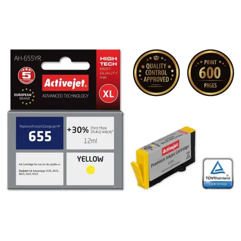 Activejet AH-655YR Tusz (zamiennik HP 655 CZ112AE; Premium; 12 ml; żółty)-5735503