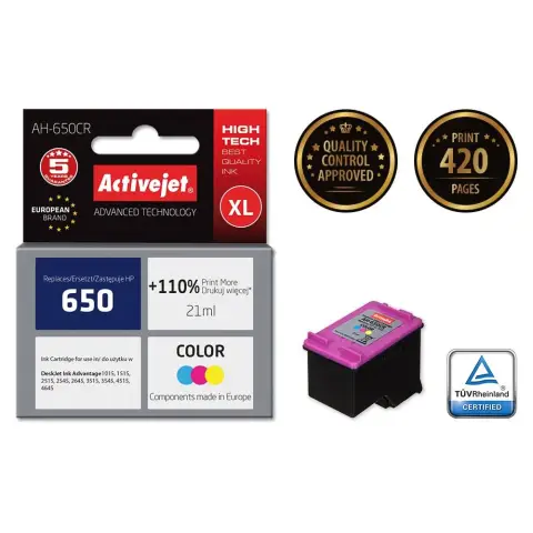 Activejet AH-650CR Tusz (zamiennik HP 650 CZ102AE; Premium; 21 ml; kolor)-5735559