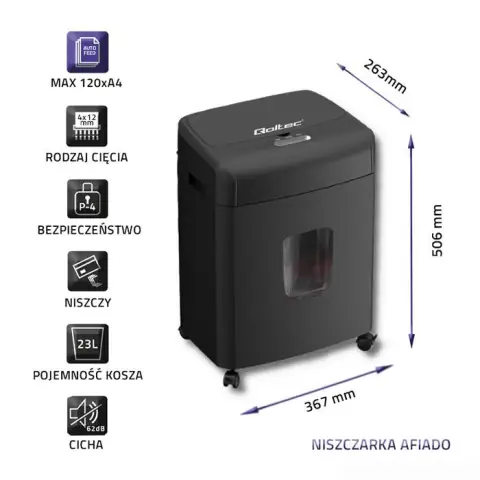 QOLTEC NISZCZARKA AFIADO Z AUTOMATYCZNYM PODAJNIKIEM PAPIERU | MICRO CUT | 23L-5938622