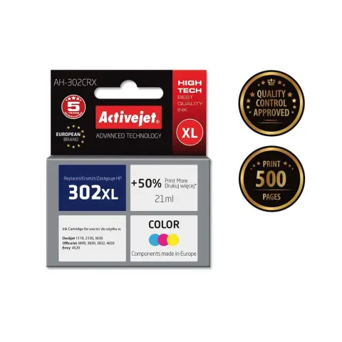Activejet AH-302CRX Tusz (zamiennik HP 302XL F6U67AE; Premium; 21 ml; 500 stron, kolor)-6248382