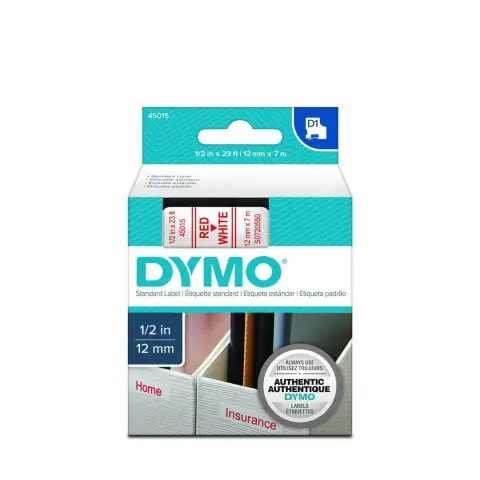 Dymo taśma do drukarek etykiet, D1 45015 czerwony/biały 7m/12mm