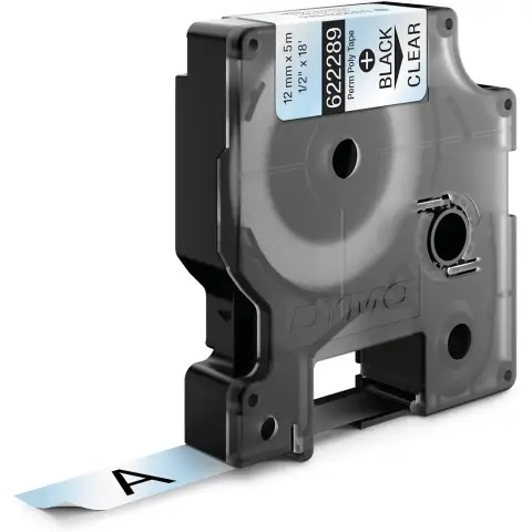Dymo RHINO taĹ›ma poliestrowa trwaĹ‚a 12 mm czarna na przezroczystym