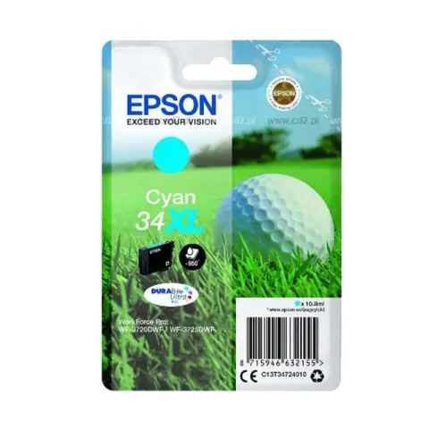 Tusz Epson 34 XL do WorkForce Pro WF-3720DWF/3725DW | 950 str. | 10,8ml | cyan