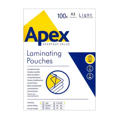 Folie do laminowania Apex 80µ, A3 - Błyszcząca - 100 szt.