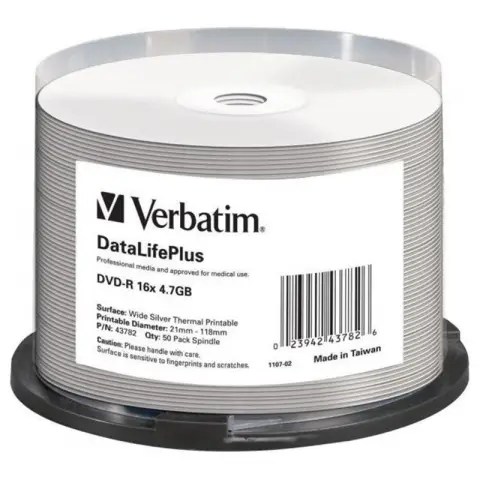 Verbatim DVD-R | 4.7 GB | x16 | 50szt | WIDE THERMAL PRINTABLE SILVER-3833268
