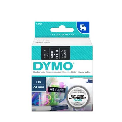 Dymo taĹ›ma do drukarek etykiet, D1 53718 | 24mm x 7m | biaĹ‚y / czarny
