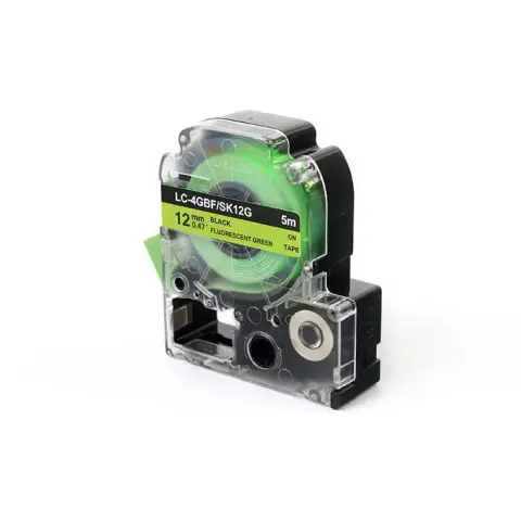 Taśma JetWorld Czarny na Fluorescencyjnym Zielonym Zamiennik Epson 12mm x 5m LC-4GBF (LC4GBF, SK12G)