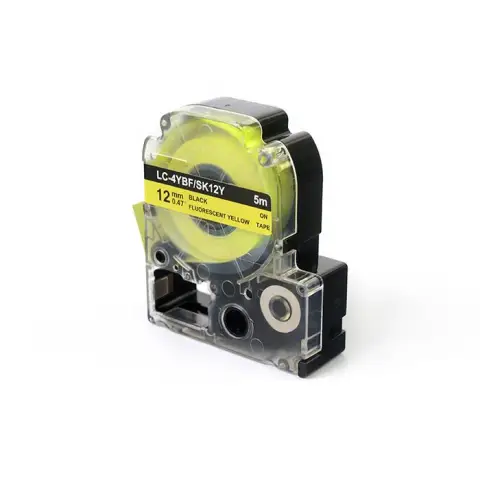 Taśma JetWorld Czarny na Fluorescencyjnym Żółtym Zamiennik Epson 12mm x 5m LC-4YBF (LC4YBF, SK12Y)