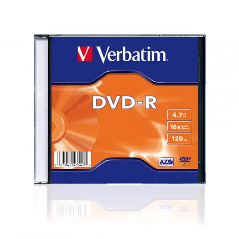 Płyta Verbatim DVD-R | 4.7GB | x16 | Matt slim box 1szt | Matt silver | bez możliwości nadruku