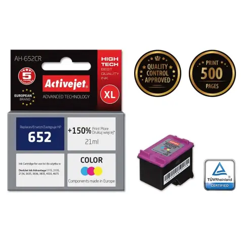 Activejet AH-652CR Tusz (zamiennik HP 652 F6V24AE; Premium; 21 ml; kolor)-7277318