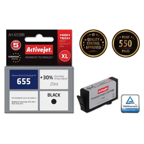 Activejet AH-655BR Tusz (zamiennik HP 655 CZ109AE; Premium; 20 ml; czarny)-7362508