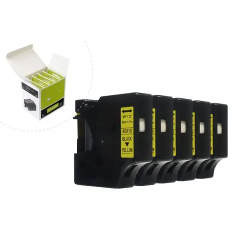 Taśma JetWorld Zamiennik Dymo D1 Czarny na Żółtym 9mm x 7m (5szt.) LM100 , LM120, LM150, LM160, LM200, LM210, LM210D, LM220, LM260, LM260P, LM260D, LM