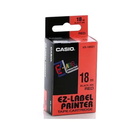 Casio taśma do drukarek etykiet do KL-70E/100E | 18mmx8m | czerwona/czarny druk