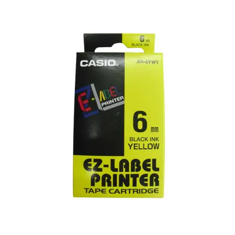Casio PT-6X1 / XR-6YW1 Czarny nadruk na żółtym tle - Szerokość 6 mm.