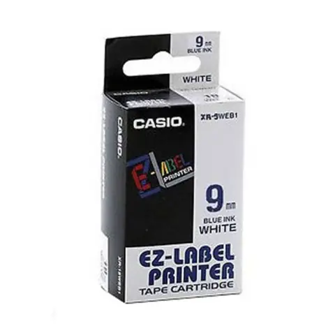 Casio taśma do drukarek etykiet do KL-60/120 | 9mmx8m | biała/niebieski druk