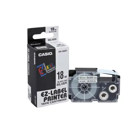 Casio taśma do drukarek etykiet do KL-70E/100E | 18mmx8m | srebrna/czarny druk
