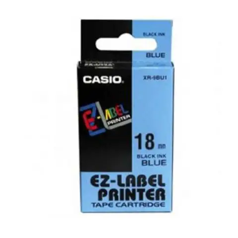 Casio taśma do drukarek etykiet do KL-70E/100E | 18mmx8m | niebieska/czarny druk