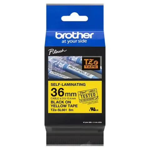 Taśma Brother samolaminująca 36mm x 8m czarny nadruk/żółte tło-5107211