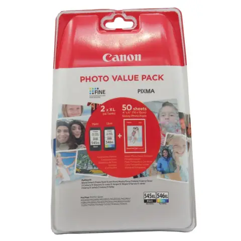 Zestaw tuszy PG-545XL / CL-546XL Czarny+Kolor do drukarek (Oryginalny) + Papier foto 50szt. GP-501